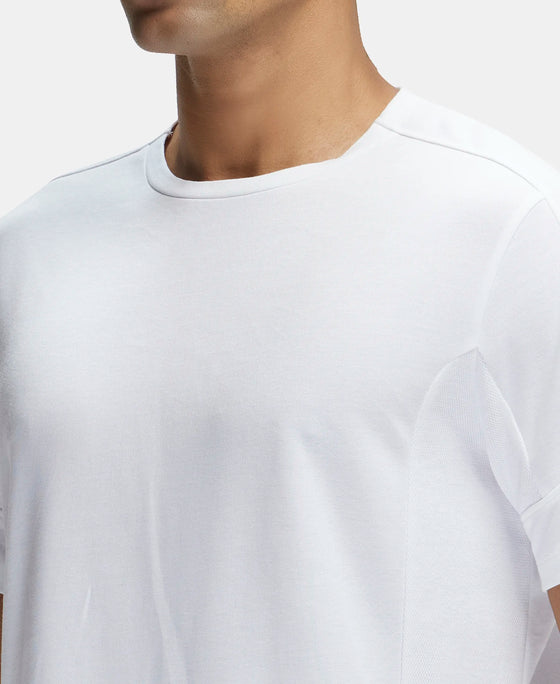 Super Combed Cotton Blend Solid Round Neck Half Sleeve T-Shirt with Breathable Mesh - White-7