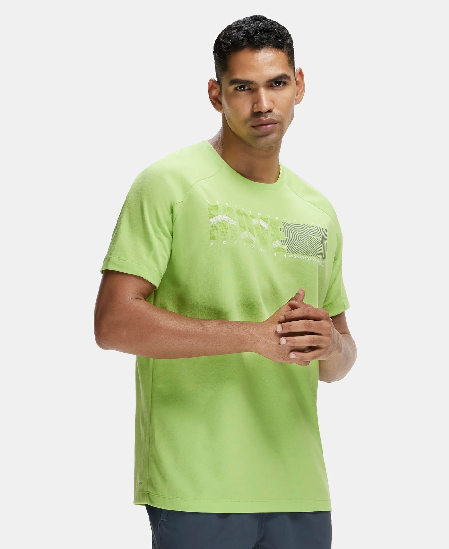 Super Combed Cotton Blend Graphic Printed Round Neck Half Sleeve T-Shirt with Stay Fresh Treatment - Green Glow-2