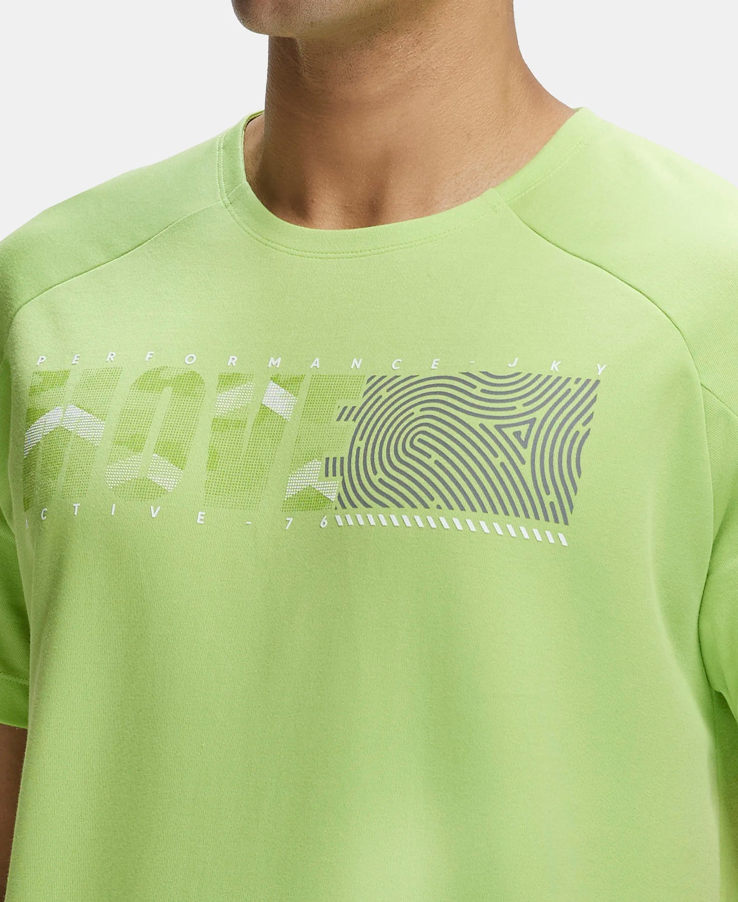 Super Combed Cotton Blend Graphic Printed Round Neck Half Sleeve T-Shirt with Stay Fresh Treatment - Green Glow-7
