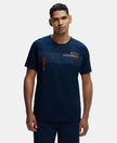 Super Combed Cotton Blend Graphic Printed Round Neck Half Sleeve T-Shirt with Stay Fresh Treatment - Navy-1