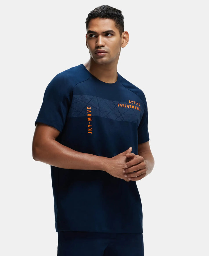 Super Combed Cotton Blend Graphic Printed Round Neck Half Sleeve T-Shirt with Stay Fresh Treatment - Navy-2