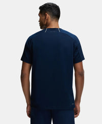 Super Combed Cotton Blend Graphic Printed Round Neck Half Sleeve T-Shirt with Stay Fresh Treatment - Navy-3