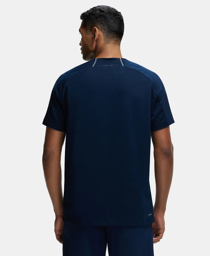 Super Combed Cotton Blend Graphic Printed Round Neck Half Sleeve T-Shirt with Stay Fresh Treatment - Navy-3