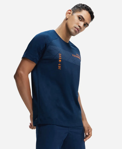 Super Combed Cotton Blend Graphic Printed Round Neck Half Sleeve T-Shirt with Stay Fresh Treatment - Navy-5