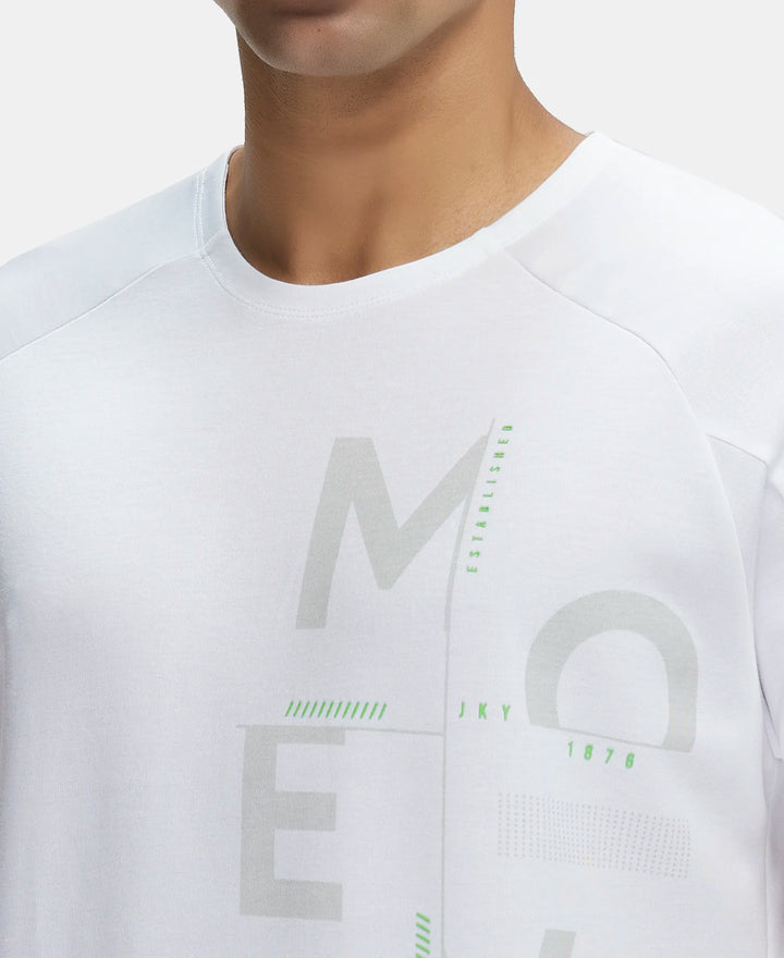 Super Combed Cotton Blend Graphic Printed Round Neck Half Sleeve T-Shirt with Stay Fresh Treatment - White-7