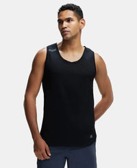 Super Combed Cotton Blend Solid Performance Tank Top with Breathable Mesh - Black-1