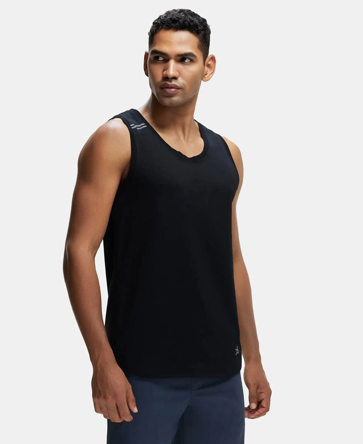 Super Combed Cotton Blend Solid Performance Tank Top with Breathable Mesh - Black-2
