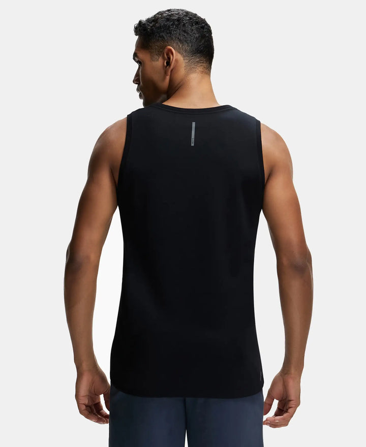 Super Combed Cotton Blend Solid Performance Tank Top with Breathable Mesh - Black-3