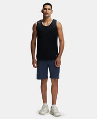 Super Combed Cotton Blend Solid Performance Tank Top with Breathable Mesh - Black-4