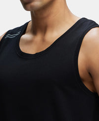 Super Combed Cotton Blend Solid Performance Tank Top with Breathable Mesh - Black-6