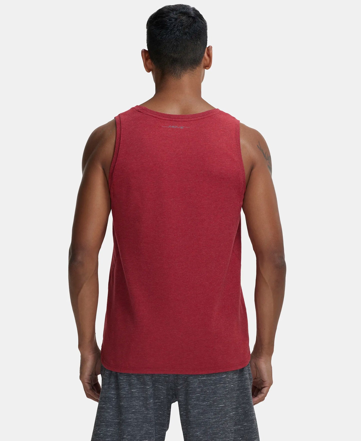 Super Combed Cotton Blend Solid Performance Tank Top with Breathable Mesh - Bric Red Melange-3