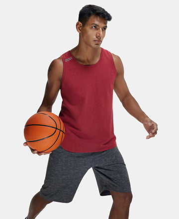 Super Combed Cotton Blend Solid Performance Tank Top with Breathable Mesh - Bric Red Melange-5