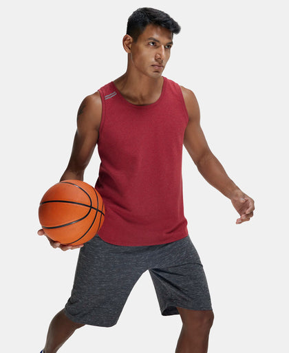 Super Combed Cotton Blend Solid Performance Tank Top with Breathable Mesh - Bric Red Melange-5