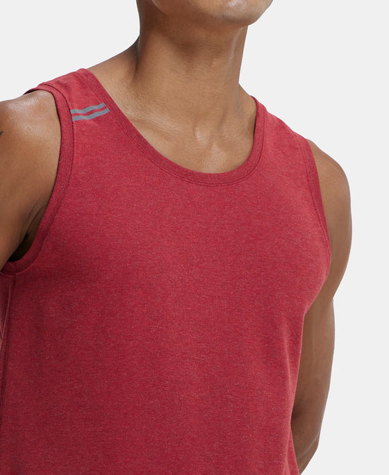 Super Combed Cotton Blend Solid Performance Tank Top with Breathable Mesh - Bric Red Melange-6