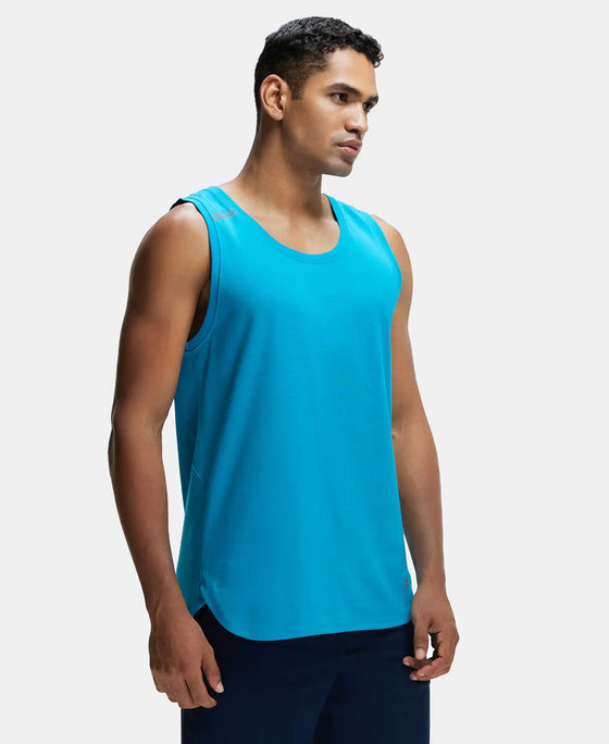 Super Combed Cotton Blend Solid Performance Tank Top with Breathable Mesh - Caribbean Sea-2