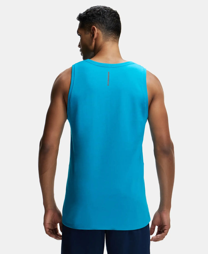 Super Combed Cotton Blend Solid Performance Tank Top with Breathable Mesh - Caribbean Sea-3