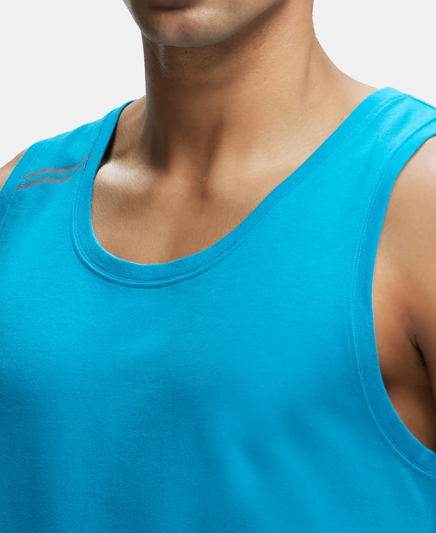 Super Combed Cotton Blend Solid Performance Tank Top with Breathable Mesh - Caribbean Sea-6