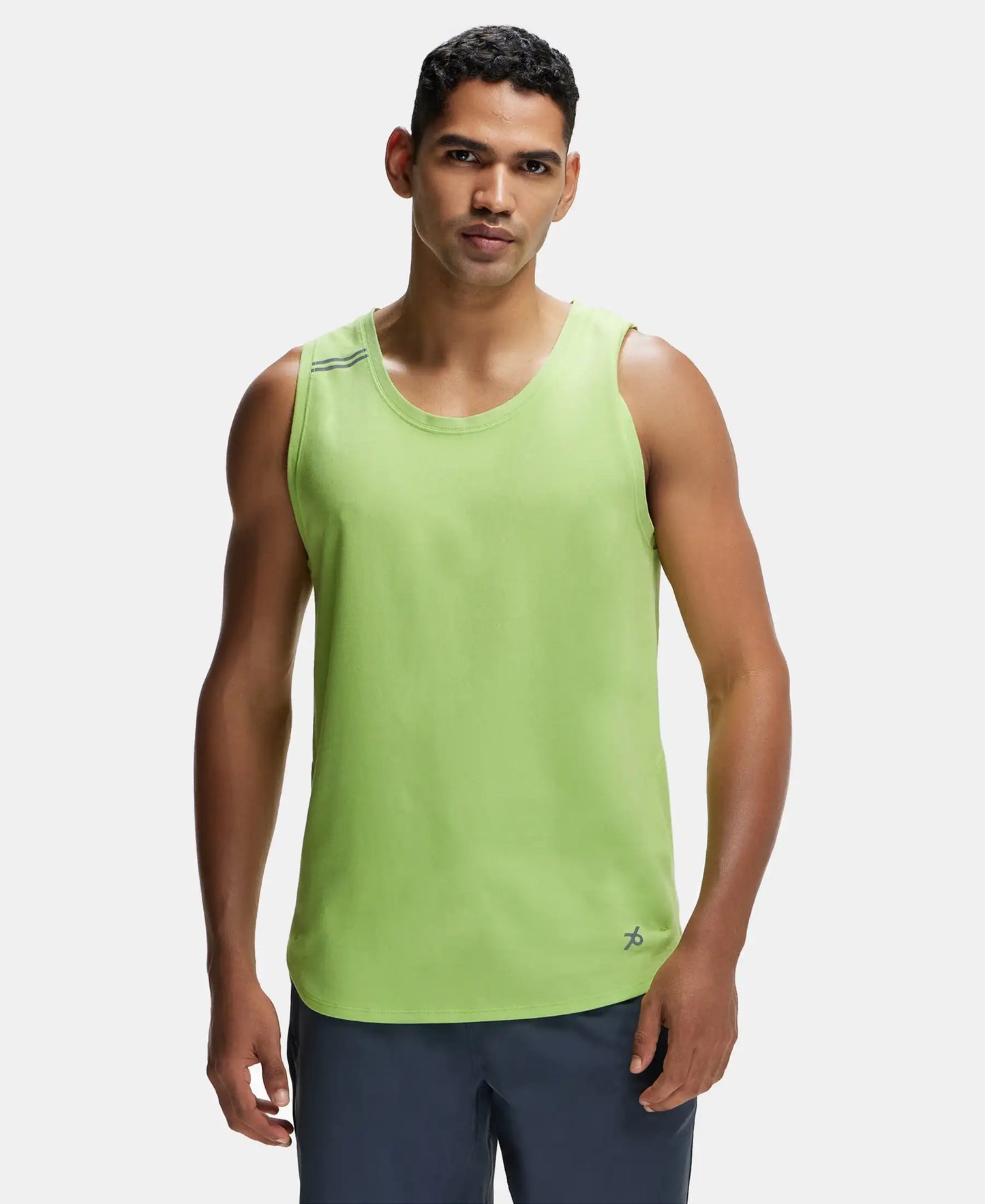 Super Combed Cotton Blend Solid Performance Tank Top with Breathable Mesh - Green Glow-1