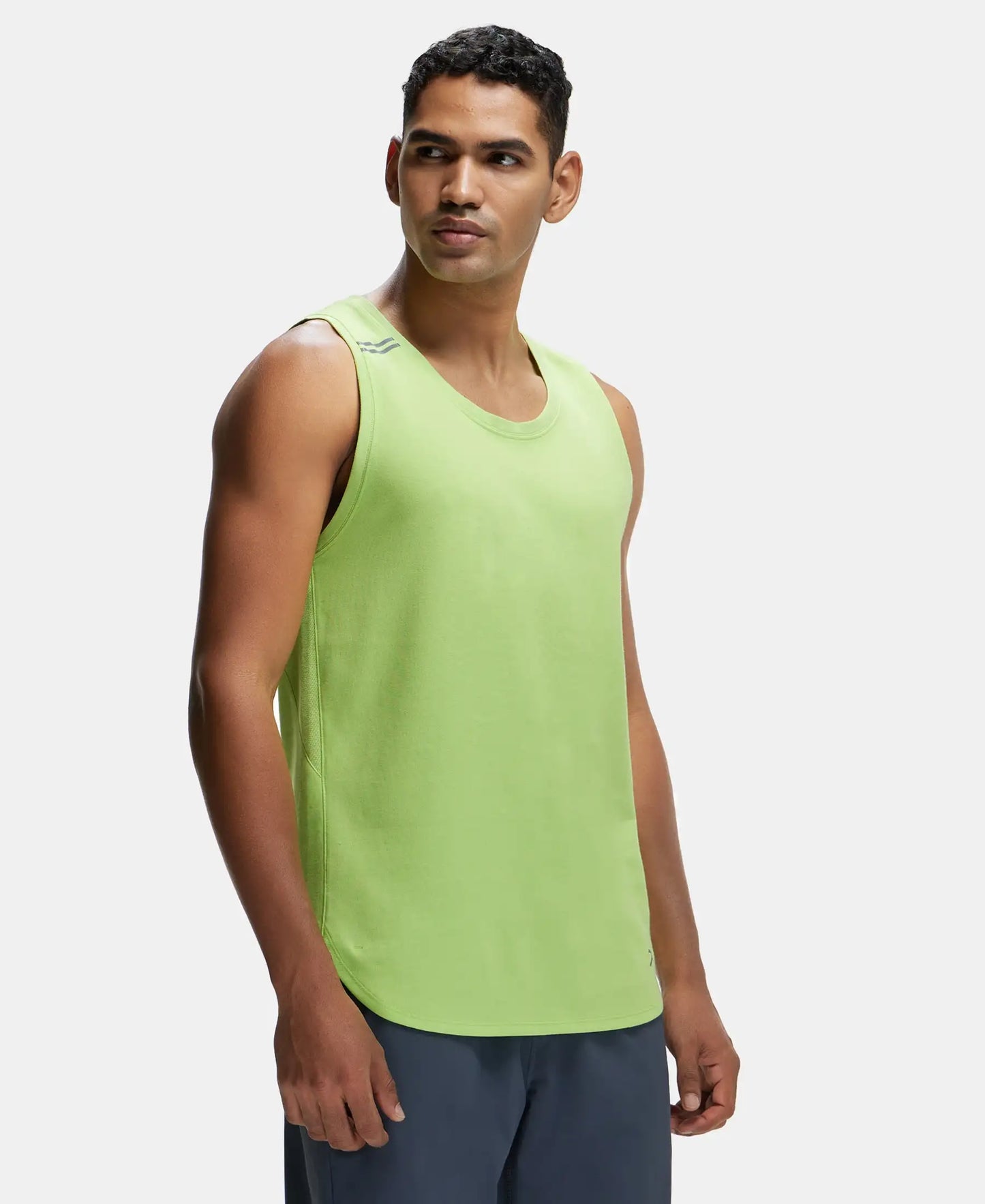 Super Combed Cotton Blend Solid Performance Tank Top with Breathable Mesh - Green Glow-2