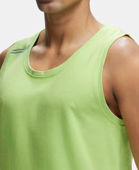 Super Combed Cotton Blend Solid Performance Tank Top with Breathable Mesh - Green Glow-6