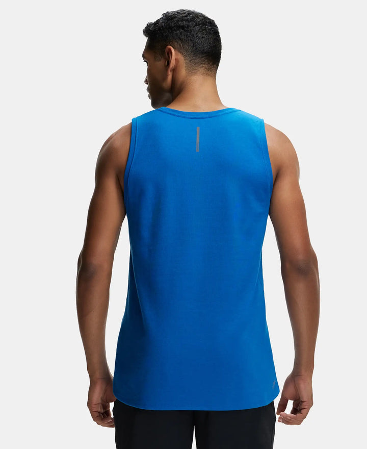 Super Combed Cotton Blend Solid Performance Tank Top with Breathable Mesh - Move Blue-3