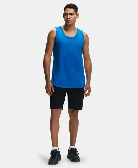 Super Combed Cotton Blend Solid Performance Tank Top with Breathable Mesh - Move Blue-4