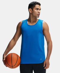 Super Combed Cotton Blend Solid Performance Tank Top with Breathable Mesh - Move Blue-5