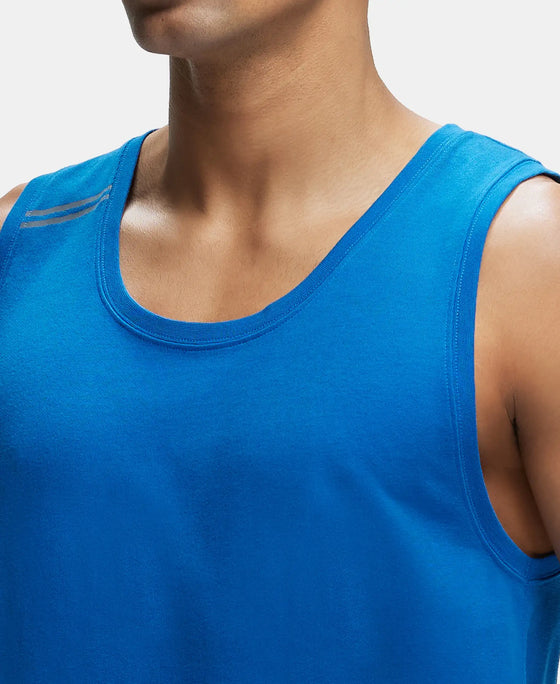Super Combed Cotton Blend Solid Performance Tank Top with Breathable Mesh - Move Blue-6