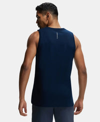 Super Combed Cotton Blend Solid Performance Tank Top with Breathable Mesh - Navy-3