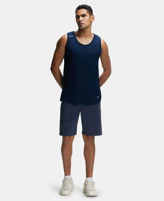 Super Combed Cotton Blend Solid Performance Tank Top with Breathable Mesh - Navy-4