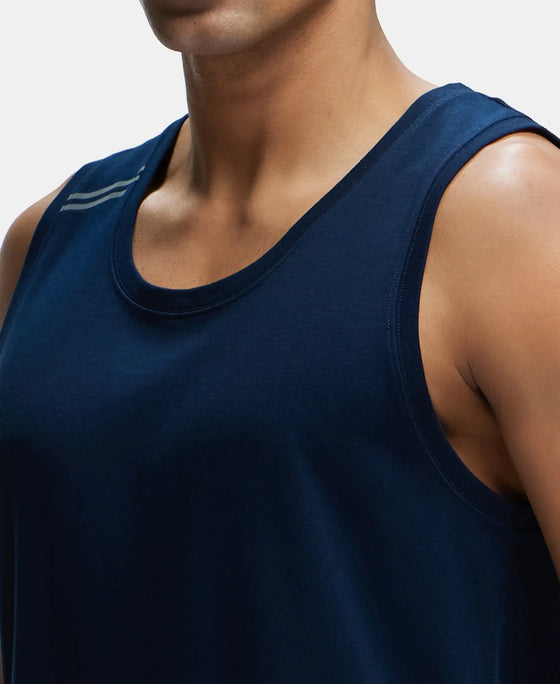 Super Combed Cotton Blend Solid Performance Tank Top with Breathable Mesh - Navy-6