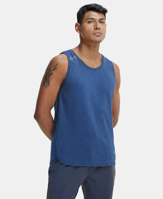 Super Combed Cotton Blend Solid Performance Tank Top with Breathable Mesh - Navy Melange-2