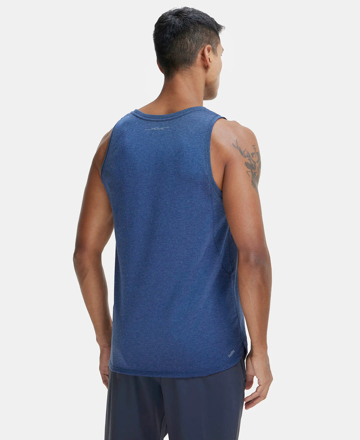 Super Combed Cotton Blend Solid Performance Tank Top with Breathable Mesh - Navy Melange-3
