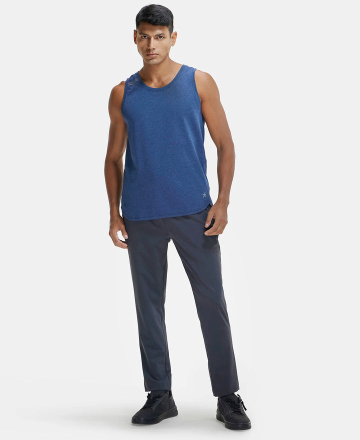 Super Combed Cotton Blend Solid Performance Tank Top with Breathable Mesh - Navy Melange-4