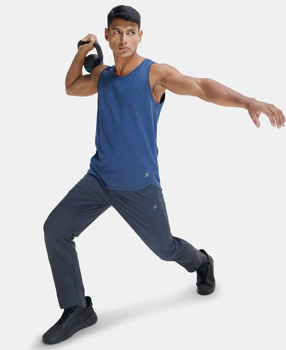 Super Combed Cotton Blend Solid Performance Tank Top with Breathable Mesh - Navy Melange-6