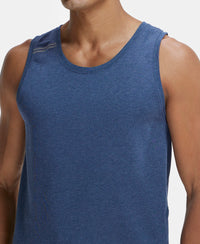 Super Combed Cotton Blend Solid Performance Tank Top with Breathable Mesh - Navy Melange-7