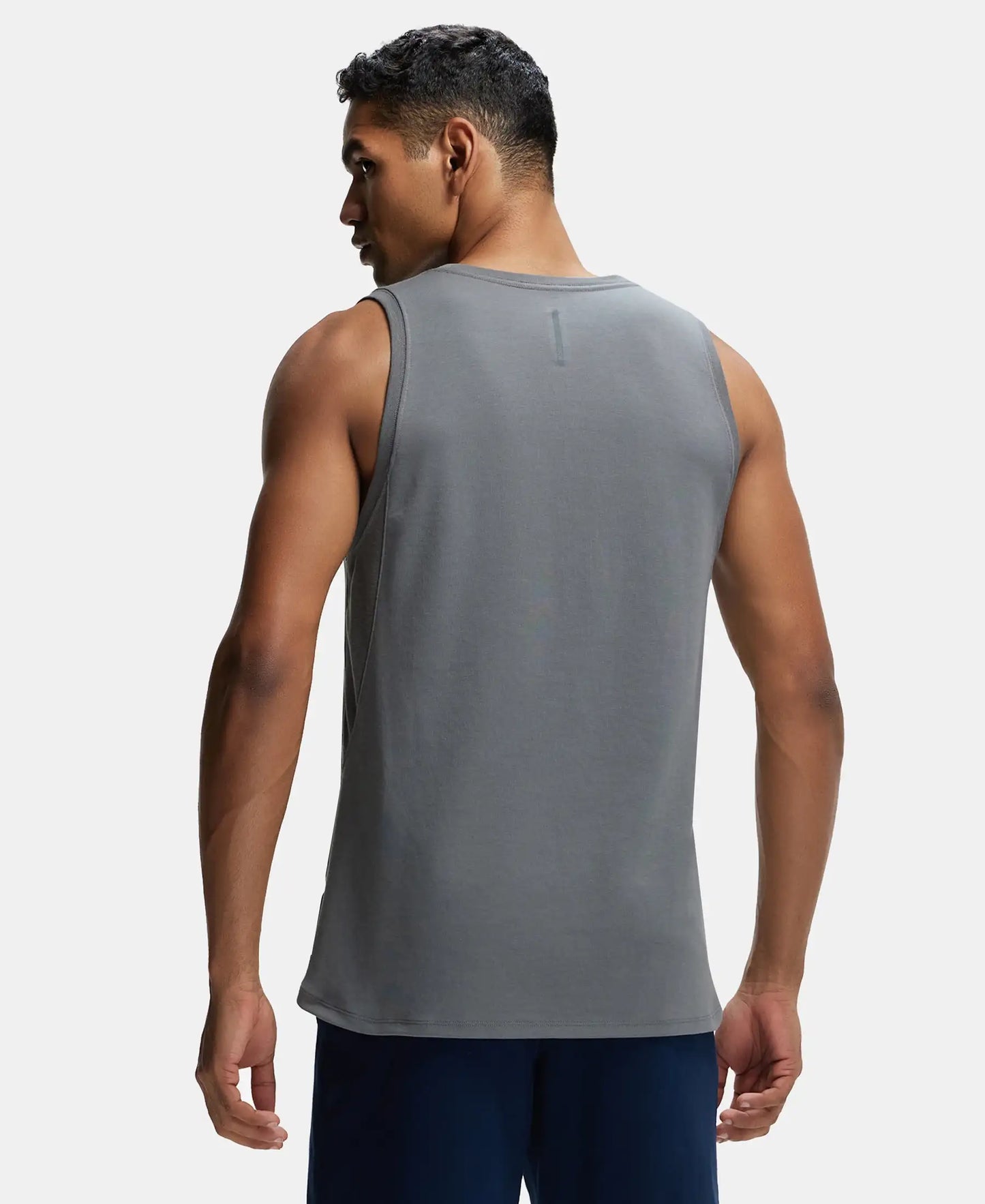 Super Combed Cotton Blend Solid Performance Tank Top with Breathable Mesh - Quiet Shade-3