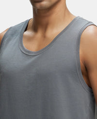 Super Combed Cotton Blend Solid Performance Tank Top with Breathable Mesh - Quiet Shade-6
