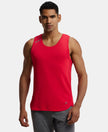 Super Combed Cotton Blend Solid Performance Tank Top with Breathable Mesh - Team Red-1