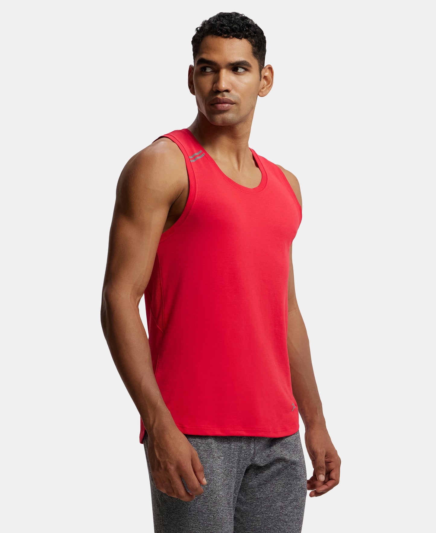 Super Combed Cotton Blend Solid Performance Tank Top with Breathable Mesh - Team Red-2