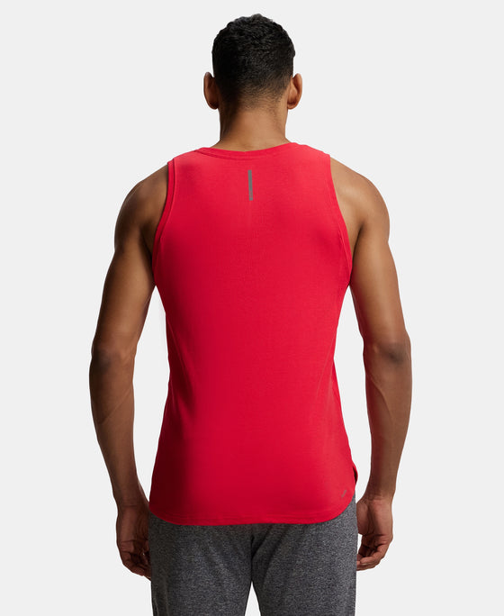 Super Combed Cotton Blend Solid Performance Tank Top with Breathable Mesh - Team Red-3