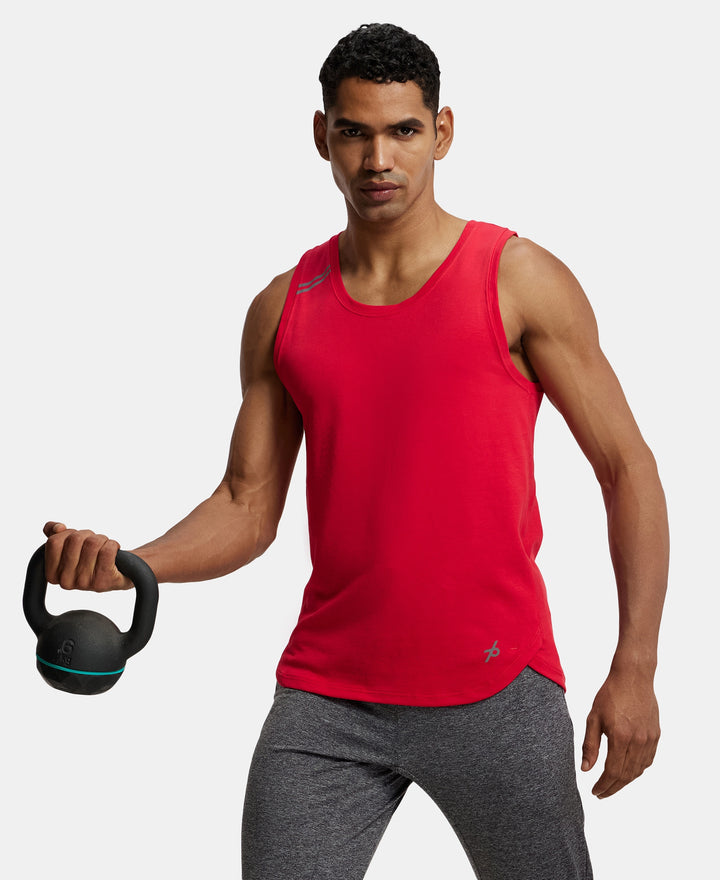 Super Combed Cotton Blend Solid Performance Tank Top with Breathable Mesh - Team Red-5