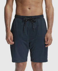 Polyester Stretch Straight Fit Solid Shorts with Pockets and StayFresh Treatment - Black-1