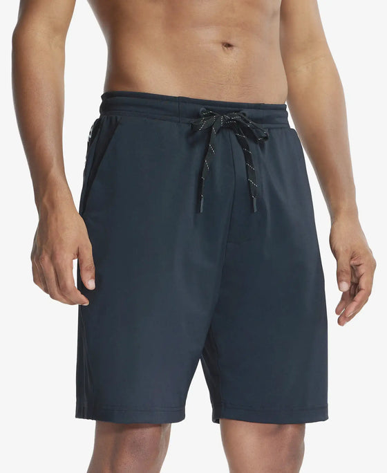 Polyester Stretch Straight Fit Solid Shorts with Pockets and StayFresh Treatment - Black-2
