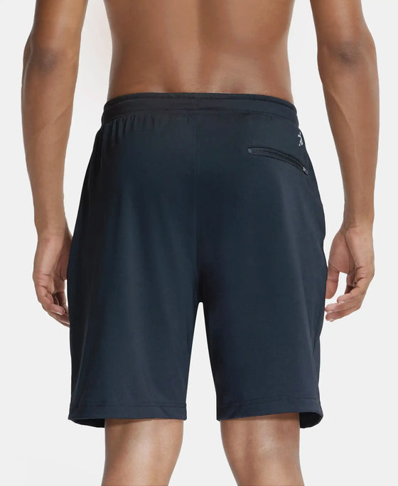 Polyester Stretch Straight Fit Solid Shorts with Pockets and StayFresh Treatment - Black-3