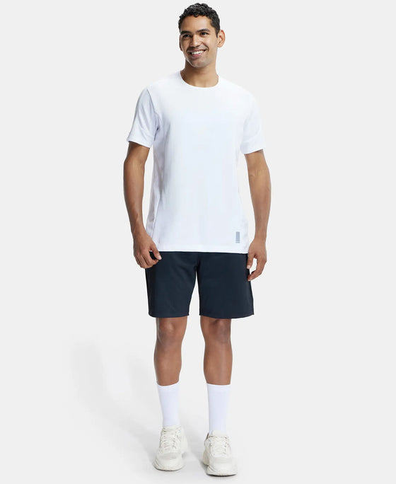 Polyester Stretch Straight Fit Solid Shorts with Pockets and StayFresh Treatment - Black-4