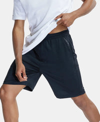 Polyester Stretch Straight Fit Solid Shorts with Pockets and StayFresh Treatment - Black-5