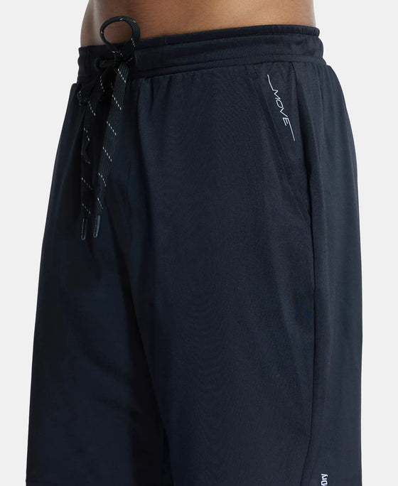 Polyester Stretch Straight Fit Solid Shorts with Pockets and StayFresh Treatment - Black-7
