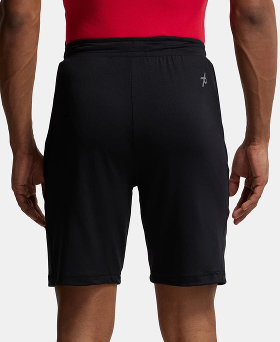 Microfiber Elastane Stretch Solid Shorts with Zipper Media Pocket and StayFresh Treatment - Black-3