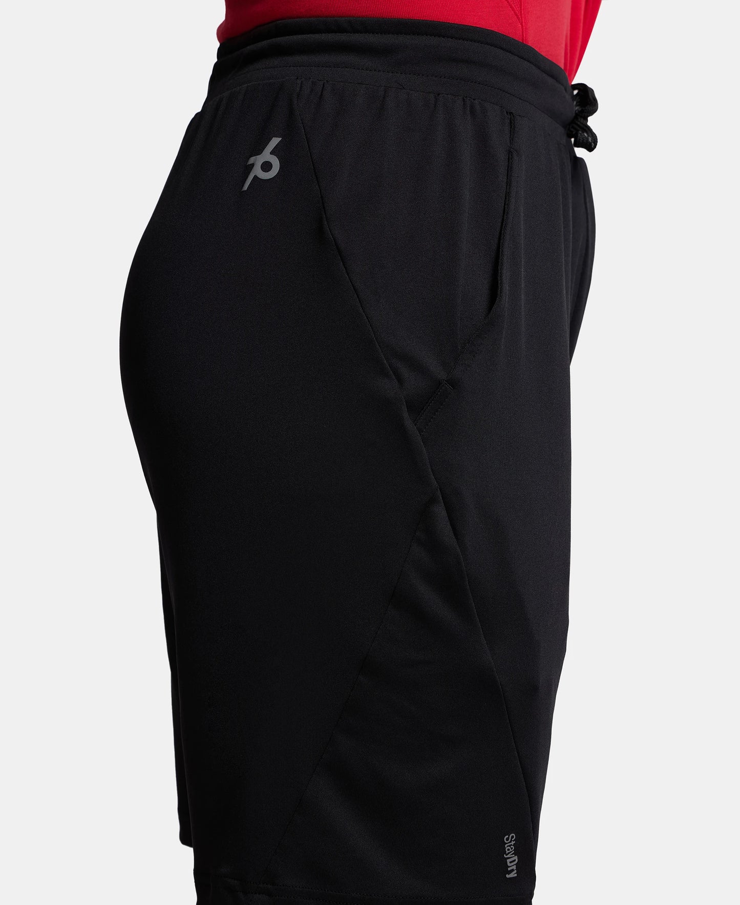 Microfiber Elastane Stretch Solid Shorts with Zipper Media Pocket and StayFresh Treatment - Black-7